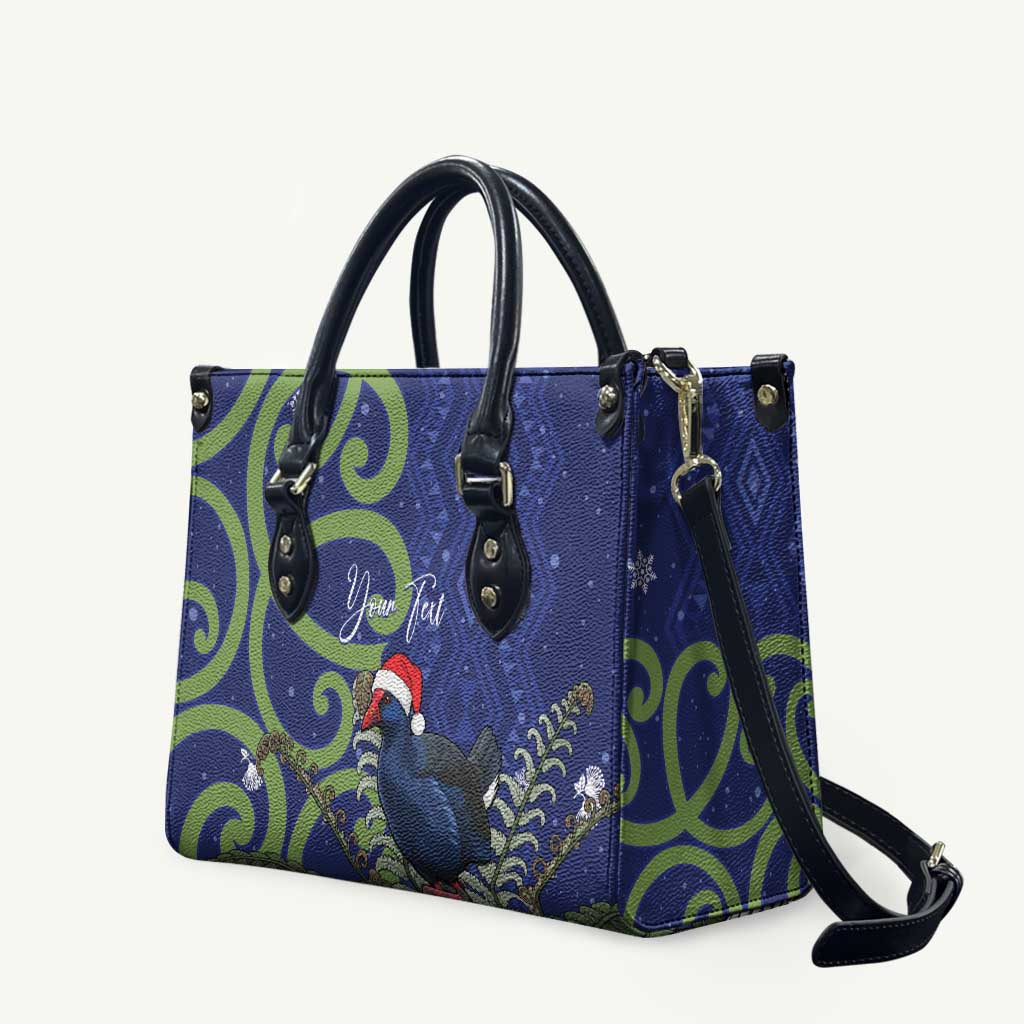 Personalized New Zealand Pukeko Christmas Leather Bag Meri Kirihimete Taniko Ponga Koru Blue - Aussie Hoodie