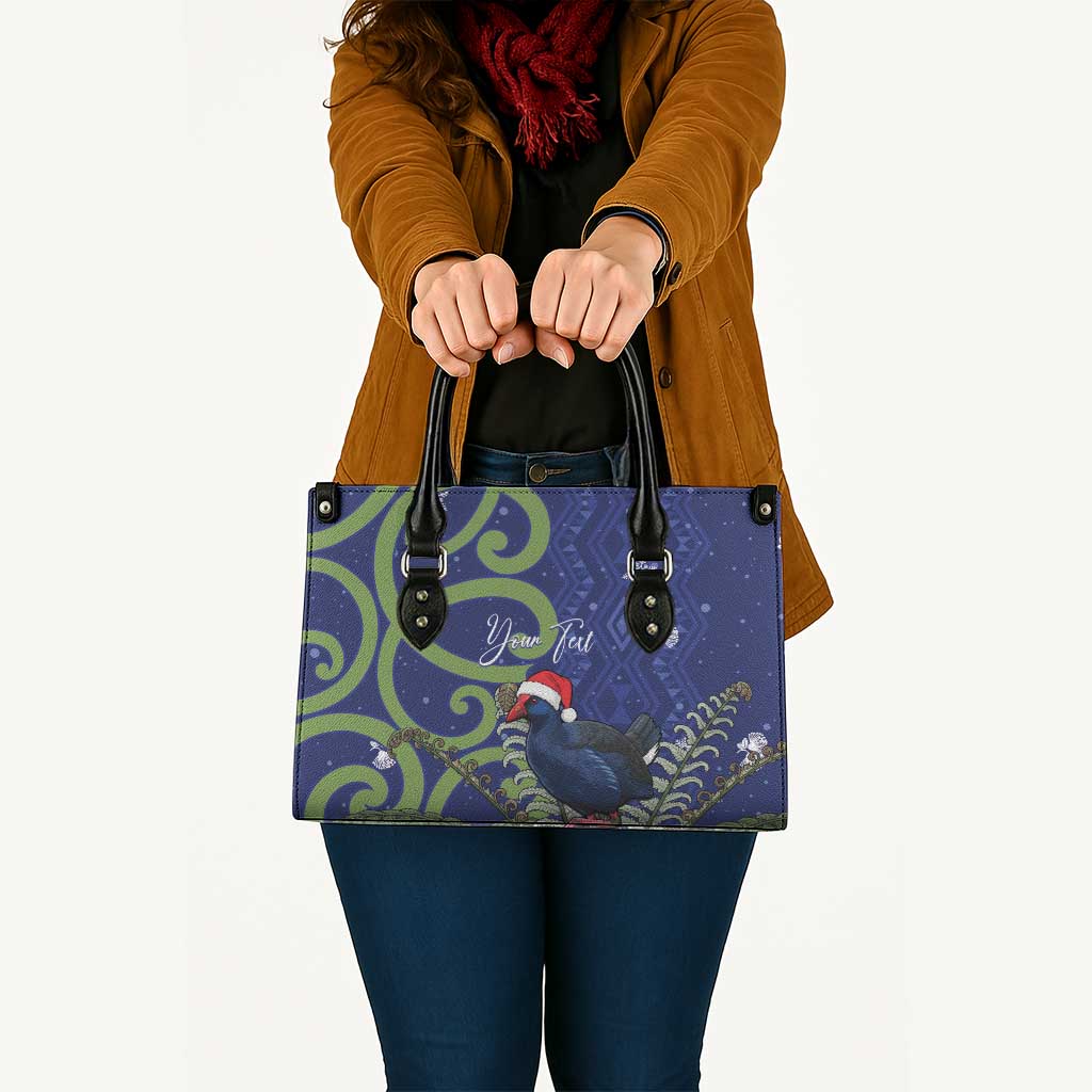Personalized New Zealand Pukeko Christmas Leather Bag Meri Kirihimete Taniko Ponga Koru Blue - Aussie Hoodie