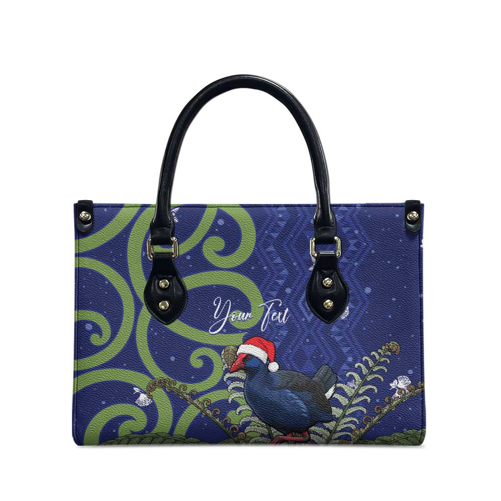 Personalized New Zealand Pukeko Christmas Leather Bag Meri Kirihimete Taniko Ponga Koru Blue - Aussie Hoodie