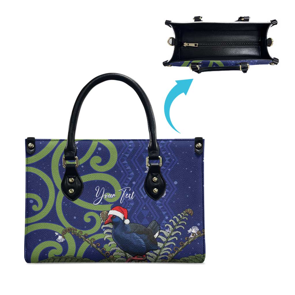 Personalized New Zealand Pukeko Christmas Leather Bag Meri Kirihimete Taniko Ponga Koru Blue - Aussie Hoodie