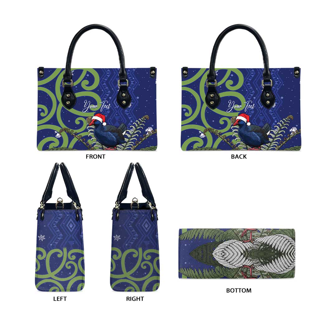 Personalized New Zealand Pukeko Christmas Leather Bag Meri Kirihimete Taniko Ponga Koru Blue - Aussie Hoodie