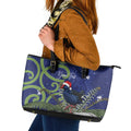 Personalized New Zealand Pukeko Christmas Leather Tote Bag Meri Kirihimete Taniko Ponga Koru Blue - Aussie Hoodie