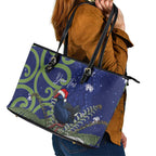 Personalized New Zealand Pukeko Christmas Leather Tote Bag Meri Kirihimete Taniko Ponga Koru Blue - Aussie Hoodie
