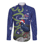 Personalized New Zealand Pukeko Christmas Long Sleeve Button Shirt Meri Kirihimete Taniko Ponga Koru Blue - Aussie Hoodie