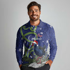 Personalized New Zealand Pukeko Christmas Long Sleeve Polo Shirt Meri Kirihimete Taniko Ponga Koru Blue - Aussie Hoodie