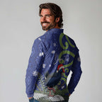 Personalized New Zealand Pukeko Christmas Long Sleeve Polo Shirt Meri Kirihimete Taniko Ponga Koru Blue - Aussie Hoodie