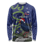 Personalized New Zealand Pukeko Christmas Long Sleeve Shirt Meri Kirihimete Taniko Ponga Koru Blue - Aussie Hoodie