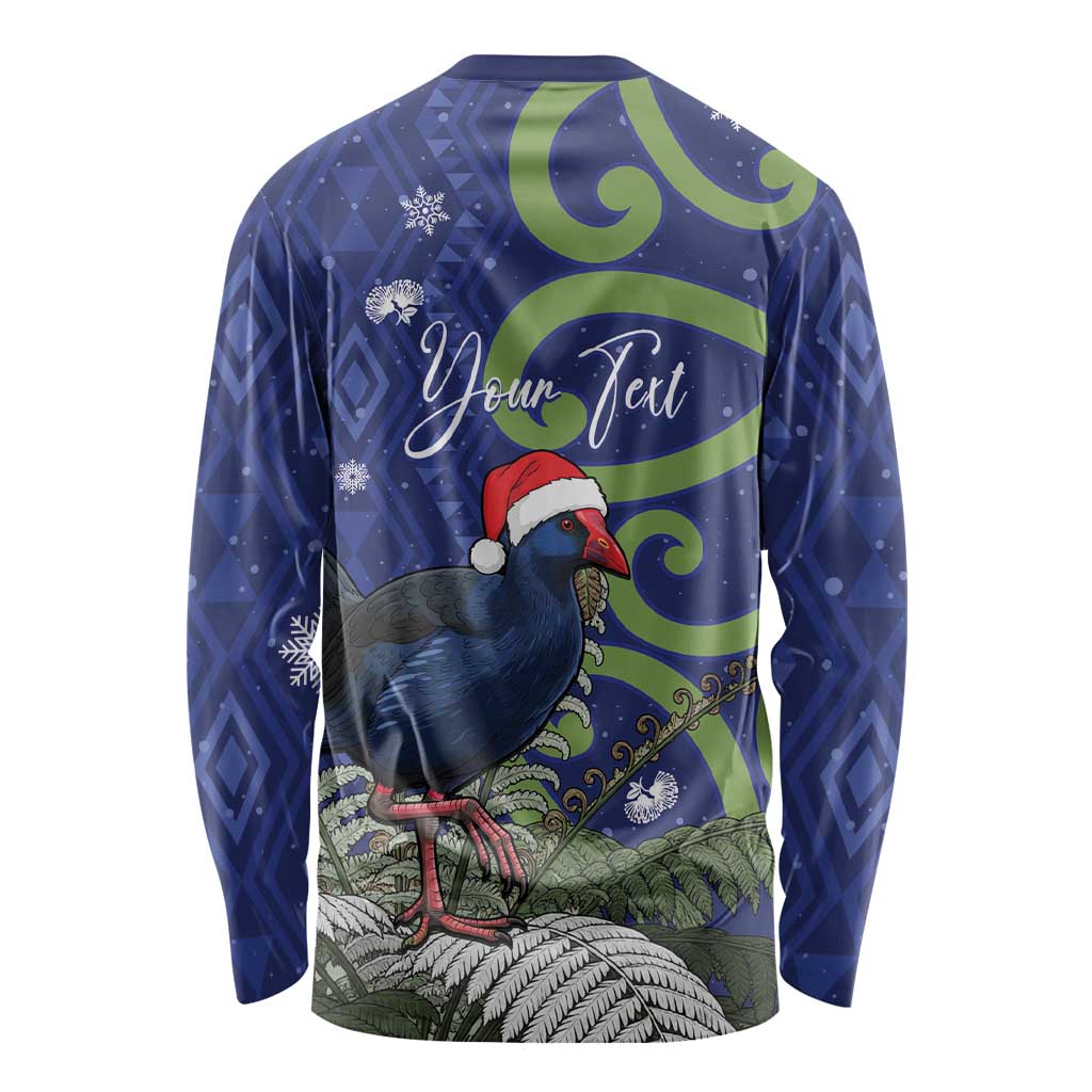 Personalized New Zealand Pukeko Christmas Long Sleeve Shirt Meri Kirihimete Taniko Ponga Koru Blue - Aussie Hoodie