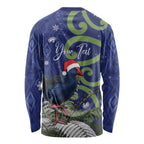Personalized New Zealand Pukeko Christmas Long Sleeve Shirt Meri Kirihimete Taniko Ponga Koru Blue - Aussie Hoodie