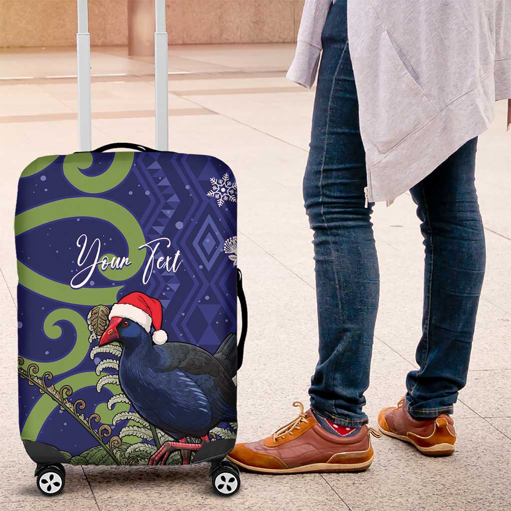 Personalized New Zealand Pukeko Christmas Luggage Cover Meri Kirihimete Taniko Ponga Koru Blue - Aussie Hoodie