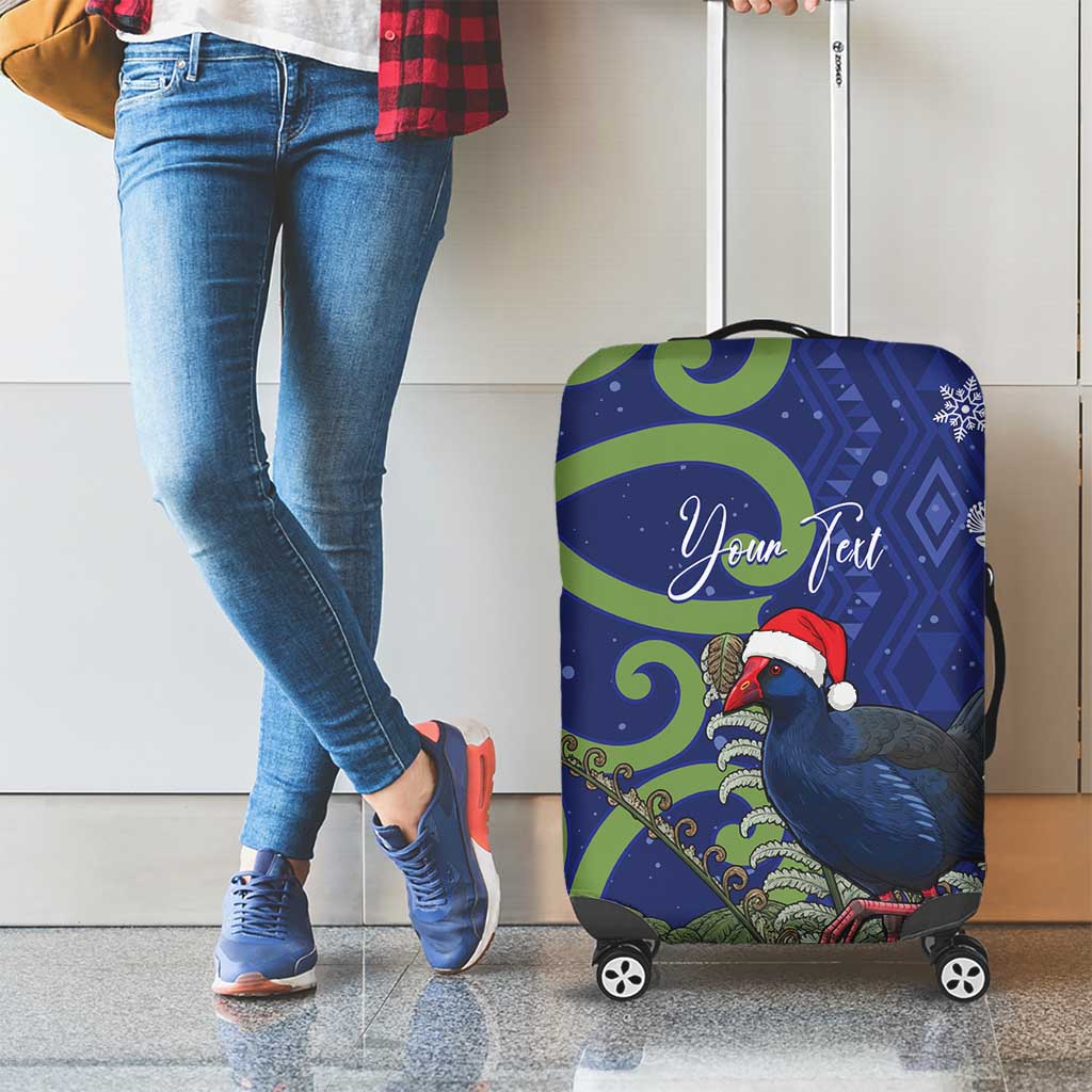 Personalized New Zealand Pukeko Christmas Luggage Cover Meri Kirihimete Taniko Ponga Koru Blue - Aussie Hoodie