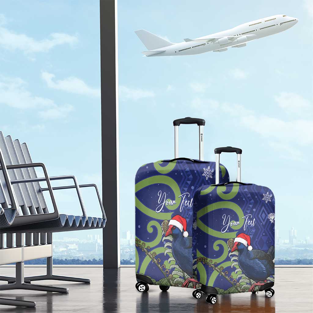 Personalized New Zealand Pukeko Christmas Luggage Cover Meri Kirihimete Taniko Ponga Koru Blue - Aussie Hoodie