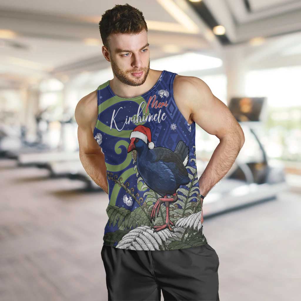 Personalized New Zealand Pukeko Christmas Men Tank Top Meri Kirihimete Taniko Ponga Koru Blue - Aussie Hoodie