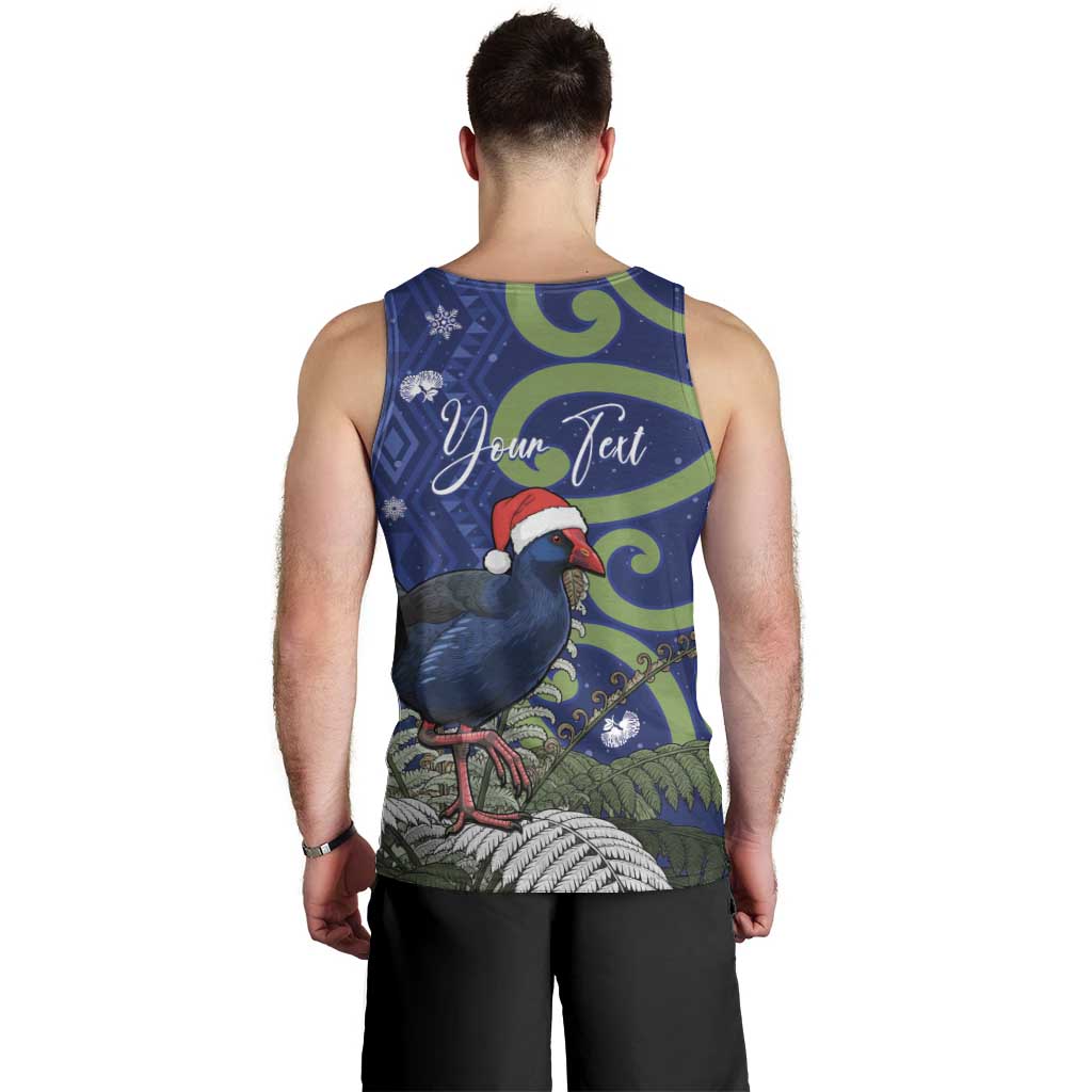 Personalized New Zealand Pukeko Christmas Men Tank Top Meri Kirihimete Taniko Ponga Koru Blue - Aussie Hoodie