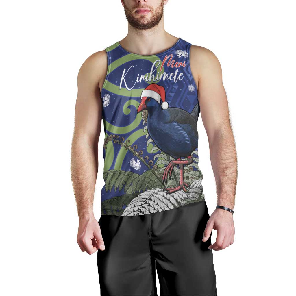 Personalized New Zealand Pukeko Christmas Men Tank Top Meri Kirihimete Taniko Ponga Koru Blue - Aussie Hoodie