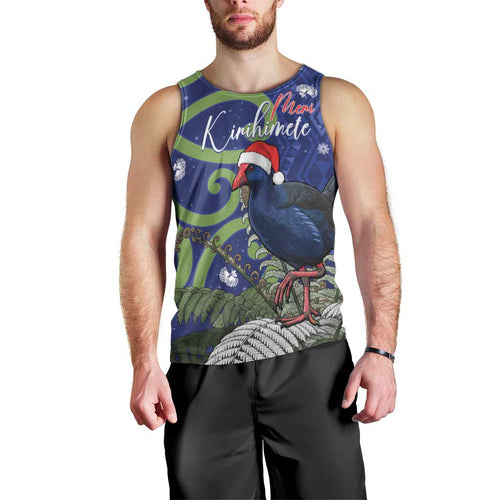 Personalized New Zealand Pukeko Christmas Men Tank Top Meri Kirihimete Taniko Ponga Koru Blue - Aussie Hoodie