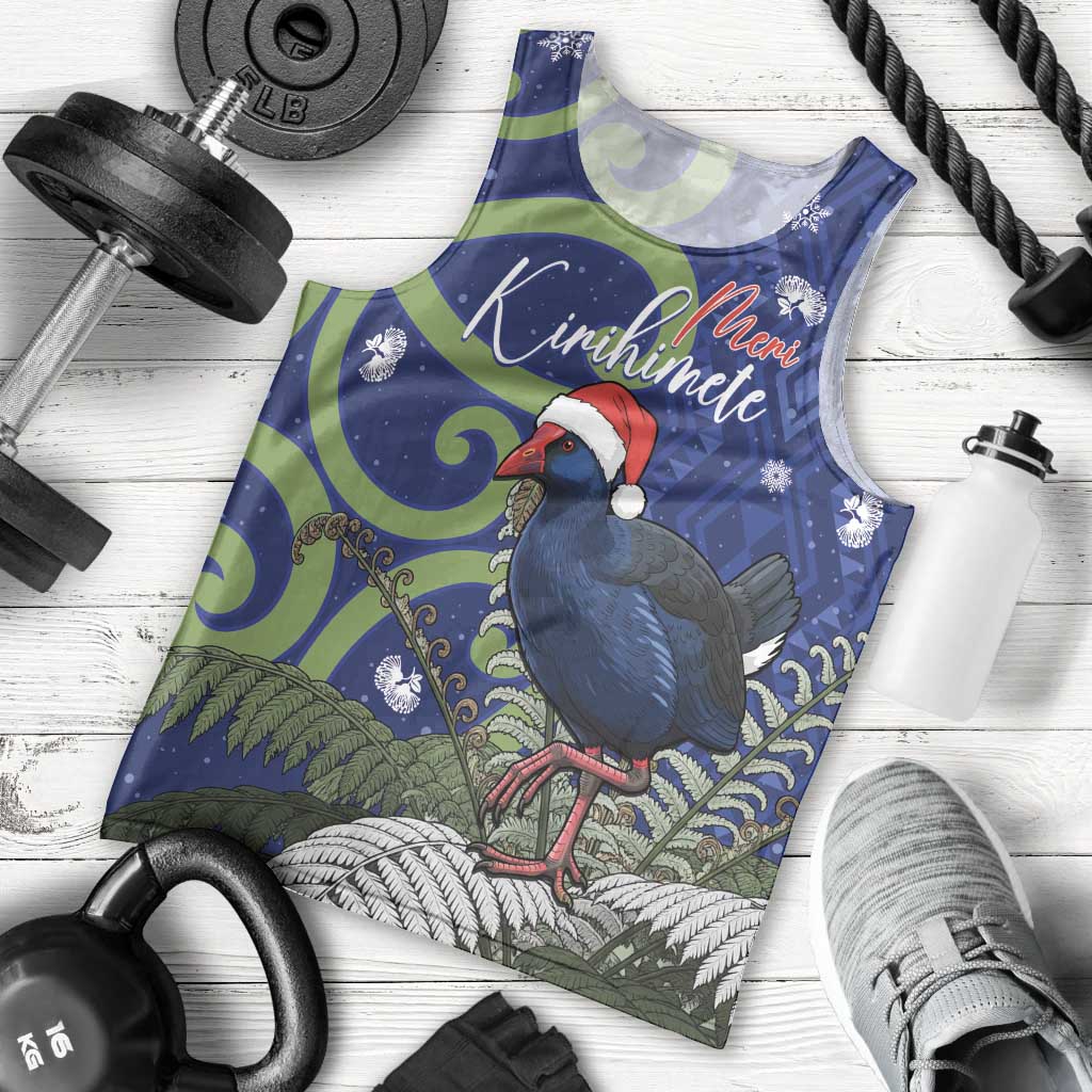 Personalized New Zealand Pukeko Christmas Men Tank Top Meri Kirihimete Taniko Ponga Koru Blue - Aussie Hoodie