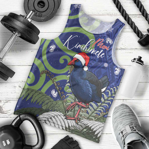 Personalized New Zealand Pukeko Christmas Men Tank Top Meri Kirihimete Taniko Ponga Koru Blue - Aussie Hoodie
