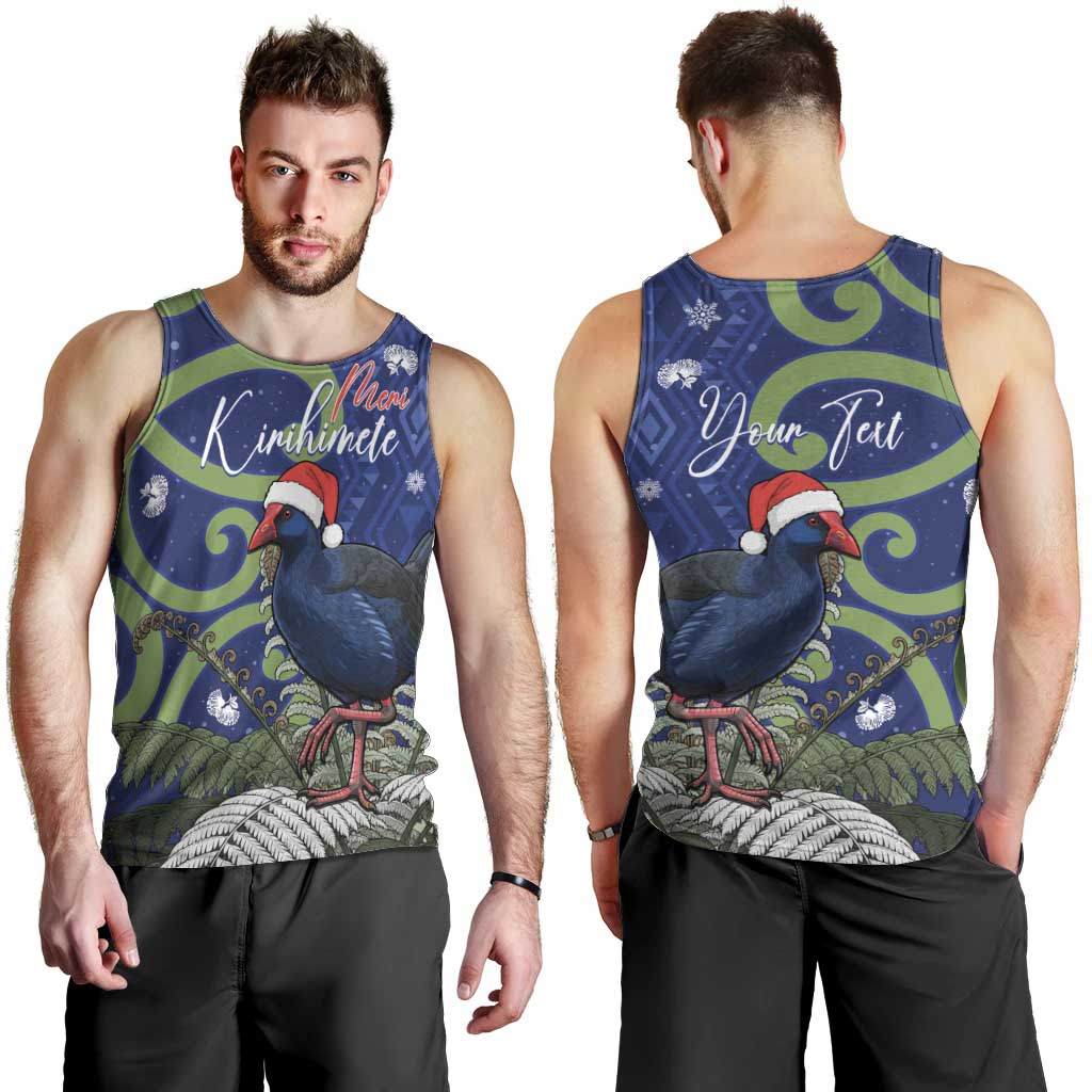 Personalized New Zealand Pukeko Christmas Men Tank Top Meri Kirihimete Taniko Ponga Koru Blue - Aussie Hoodie