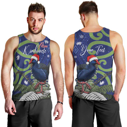 Personalized New Zealand Pukeko Christmas Men Tank Top Meri Kirihimete Taniko Ponga Koru Blue - Aussie Hoodie