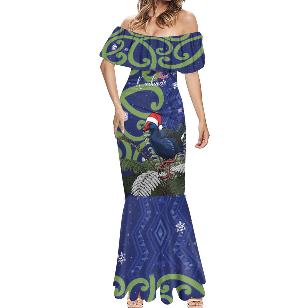 Personalized New Zealand Pukeko Christmas Mermaid Dress Meri Kirihimete Taniko Ponga Koru Blue - Aussie Hoodie