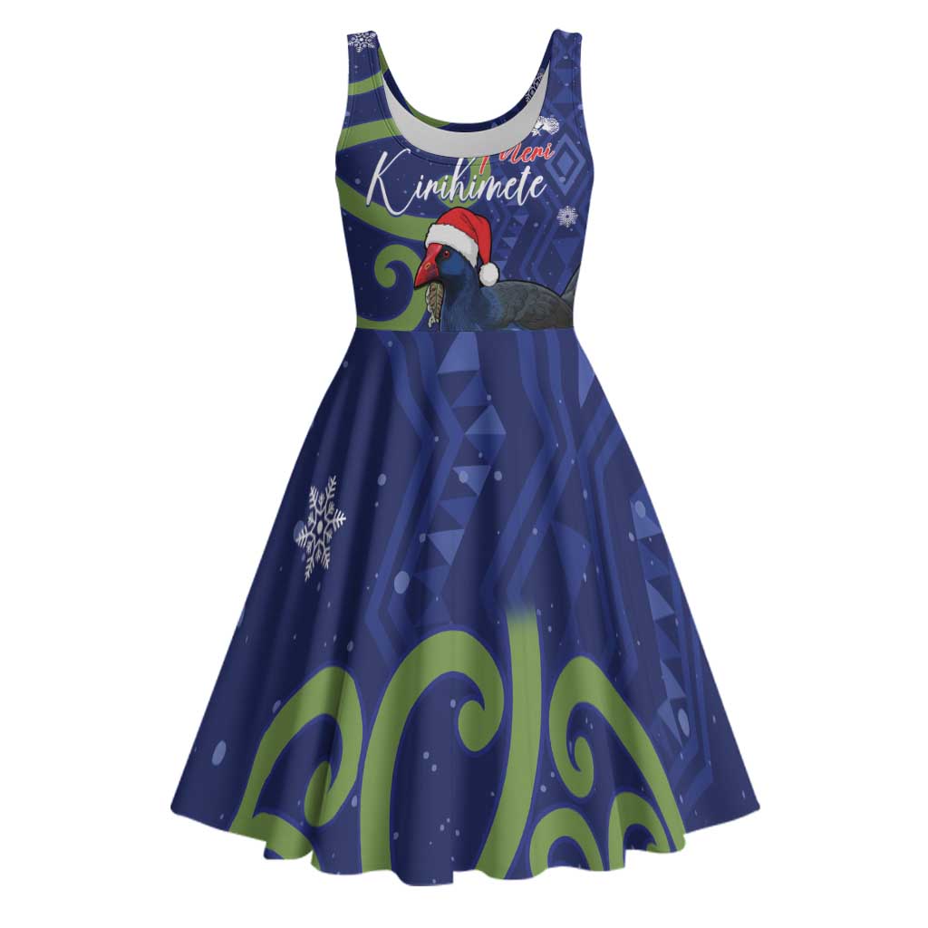 Personalized New Zealand Pukeko Christmas Midi Dress Meri Kirihimete Taniko Ponga Koru Blue - Aussie Hoodie