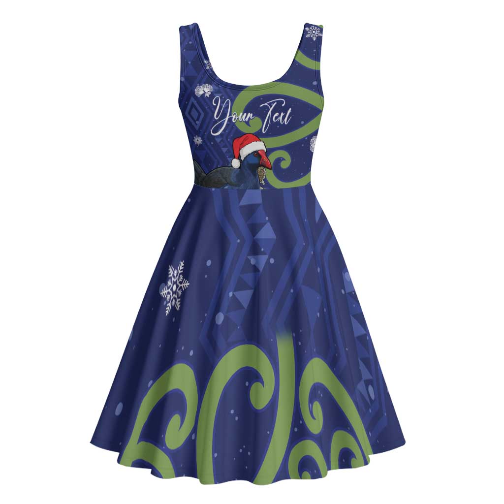 Personalized New Zealand Pukeko Christmas Midi Dress Meri Kirihimete Taniko Ponga Koru Blue - Aussie Hoodie
