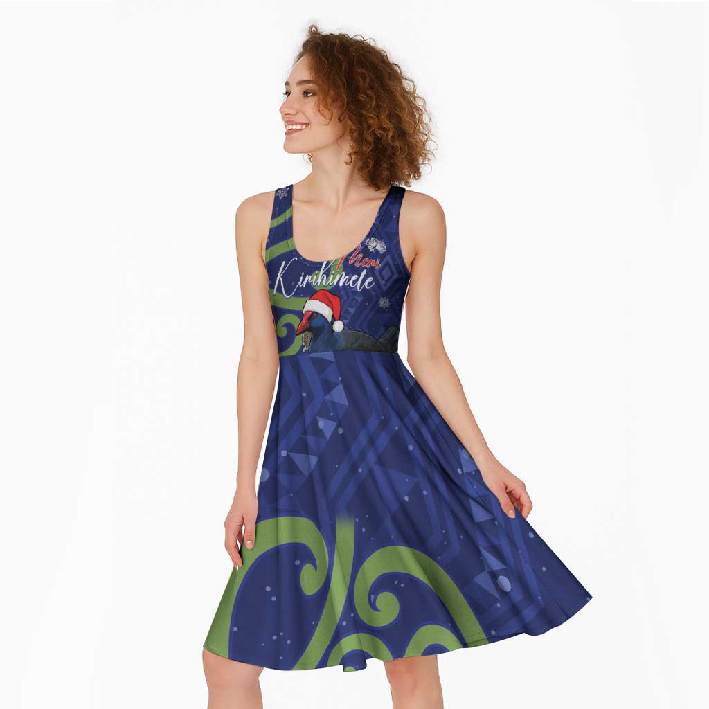 Personalized New Zealand Pukeko Christmas Midi Dress Meri Kirihimete Taniko Ponga Koru Blue - Aussie Hoodie