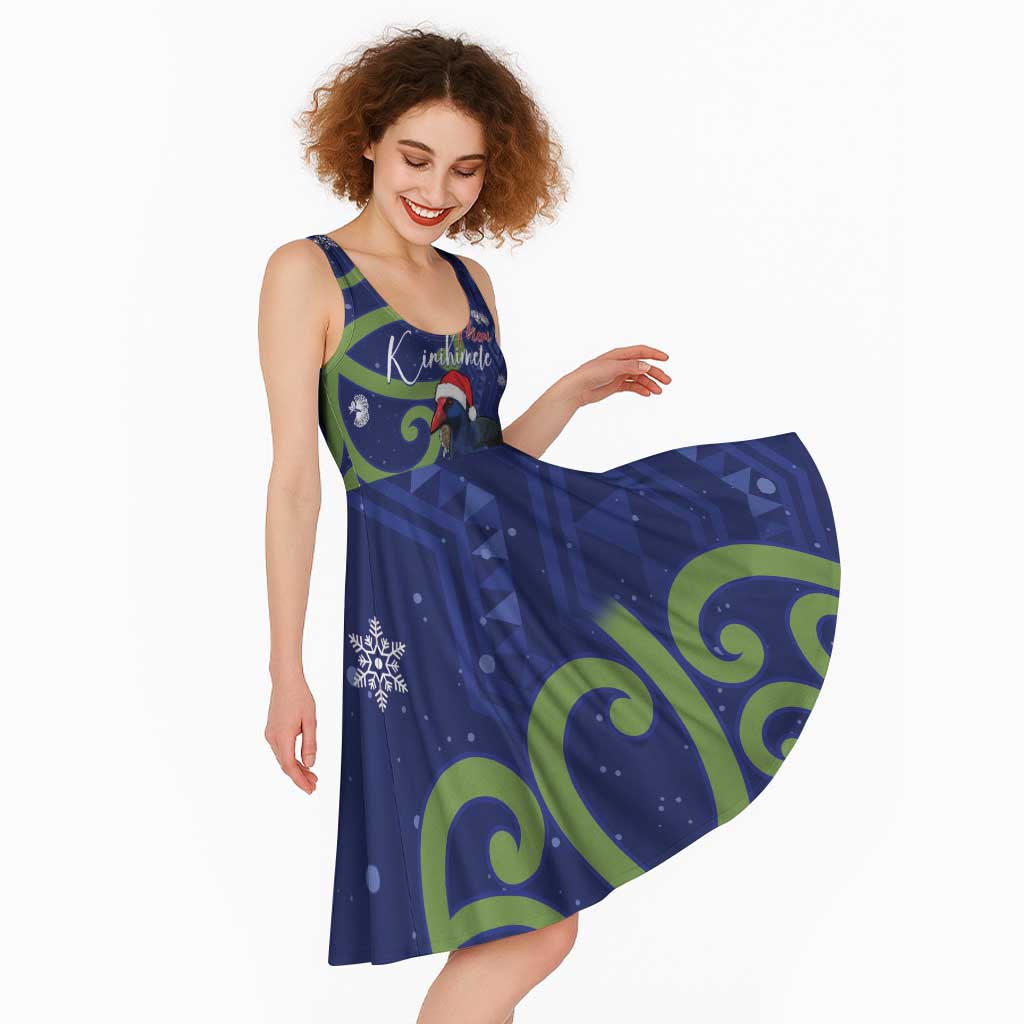 Personalized New Zealand Pukeko Christmas Midi Dress Meri Kirihimete Taniko Ponga Koru Blue - Aussie Hoodie