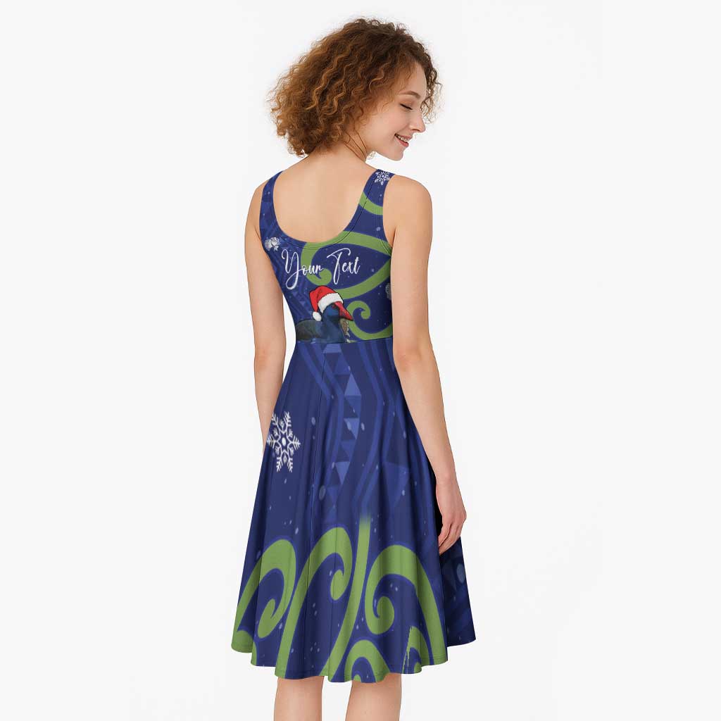 Personalized New Zealand Pukeko Christmas Midi Dress Meri Kirihimete Taniko Ponga Koru Blue - Aussie Hoodie
