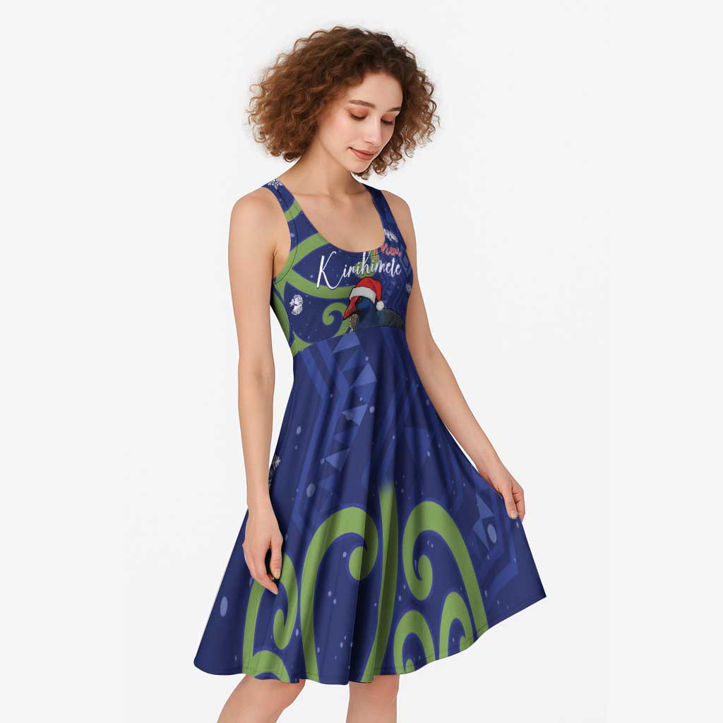 Personalized New Zealand Pukeko Christmas Midi Dress Meri Kirihimete Taniko Ponga Koru Blue - Aussie Hoodie