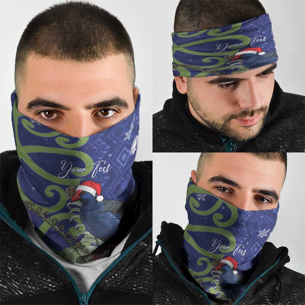 Personalized New Zealand Pukeko Christmas Neck Gaiter Meri Kirihimete Taniko Ponga Koru Blue - Aussie Hoodie
