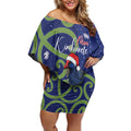 Personalized New Zealand Pukeko Christmas Off Shoulder Short Dress Meri Kirihimete Taniko Ponga Koru Blue - Aussie Hoodie