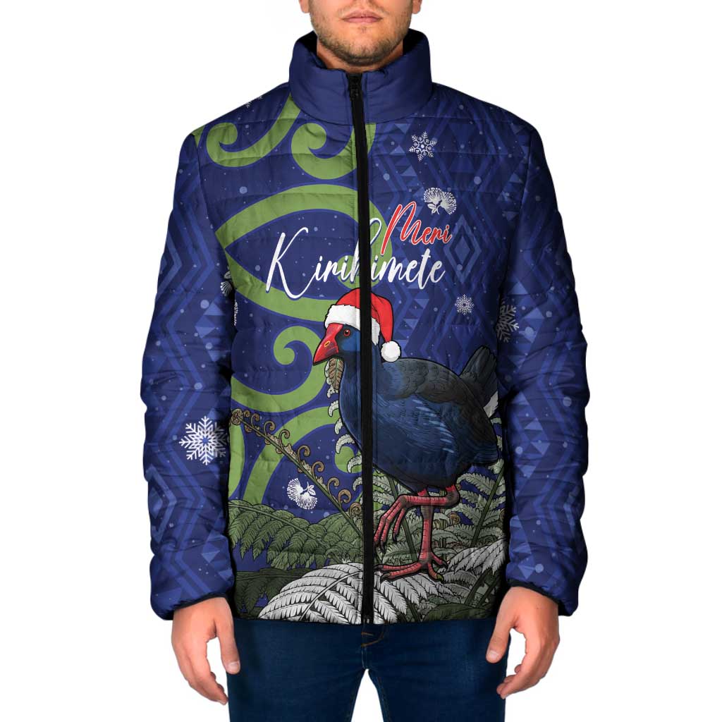 Personalized New Zealand Pukeko Christmas Padded Jacket Meri Kirihimete Taniko Ponga Koru Blue - Aussie Hoodie
