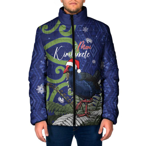 Personalized New Zealand Pukeko Christmas Padded Jacket Meri Kirihimete Taniko Ponga Koru Blue - Aussie Hoodie