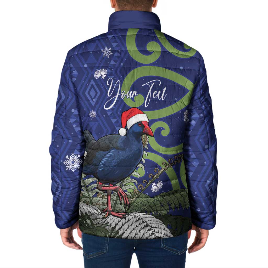 Personalized New Zealand Pukeko Christmas Padded Jacket Meri Kirihimete Taniko Ponga Koru Blue - Aussie Hoodie