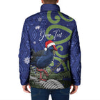 Personalized New Zealand Pukeko Christmas Padded Jacket Meri Kirihimete Taniko Ponga Koru Blue - Aussie Hoodie