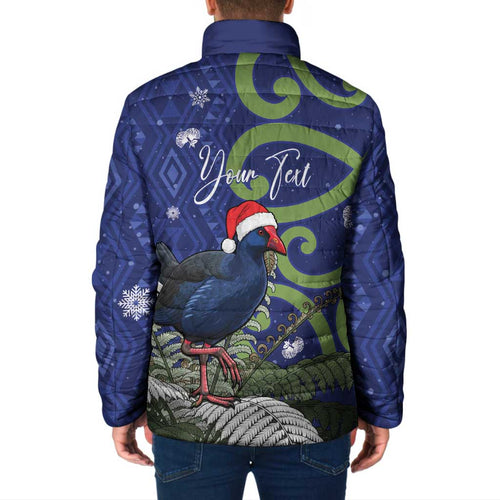 Personalized New Zealand Pukeko Christmas Padded Jacket Meri Kirihimete Taniko Ponga Koru Blue - Aussie Hoodie
