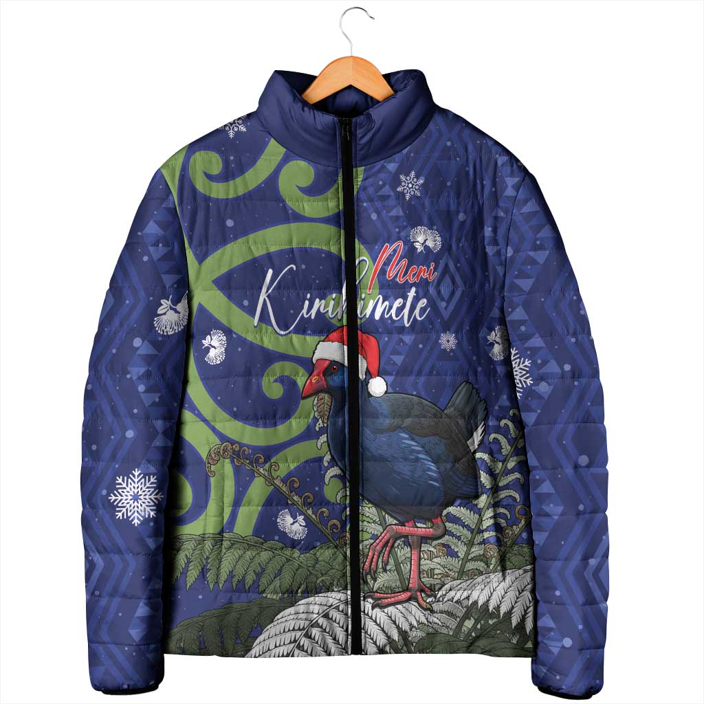 Personalized New Zealand Pukeko Christmas Padded Jacket Meri Kirihimete Taniko Ponga Koru Blue - Aussie Hoodie