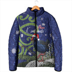 Personalized New Zealand Pukeko Christmas Padded Jacket Meri Kirihimete Taniko Ponga Koru Blue - Aussie Hoodie