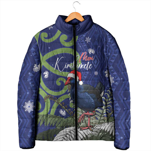 Personalized New Zealand Pukeko Christmas Padded Jacket Meri Kirihimete Taniko Ponga Koru Blue - Aussie Hoodie
