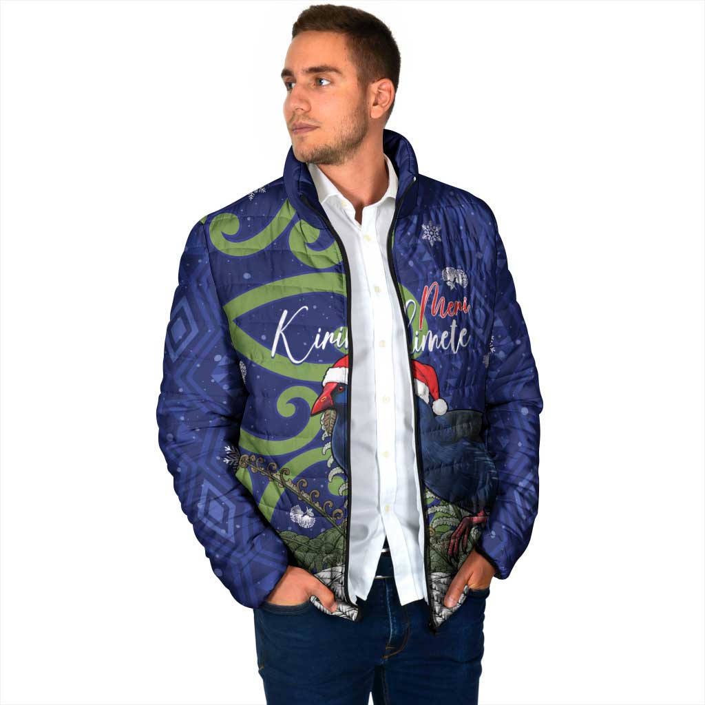 Personalized New Zealand Pukeko Christmas Padded Jacket Meri Kirihimete Taniko Ponga Koru Blue - Aussie Hoodie
