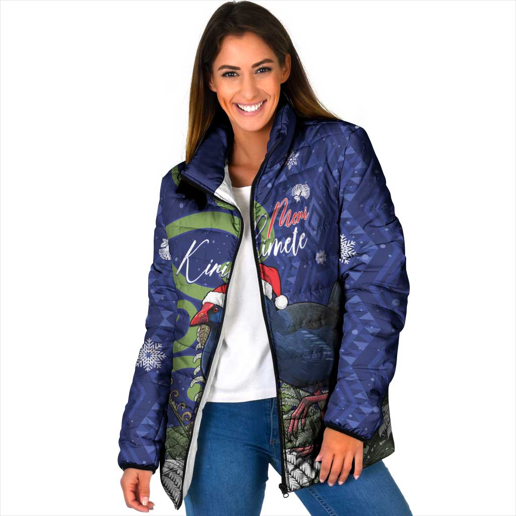 Personalized New Zealand Pukeko Christmas Padded Jacket Meri Kirihimete Taniko Ponga Koru Blue - Aussie Hoodie