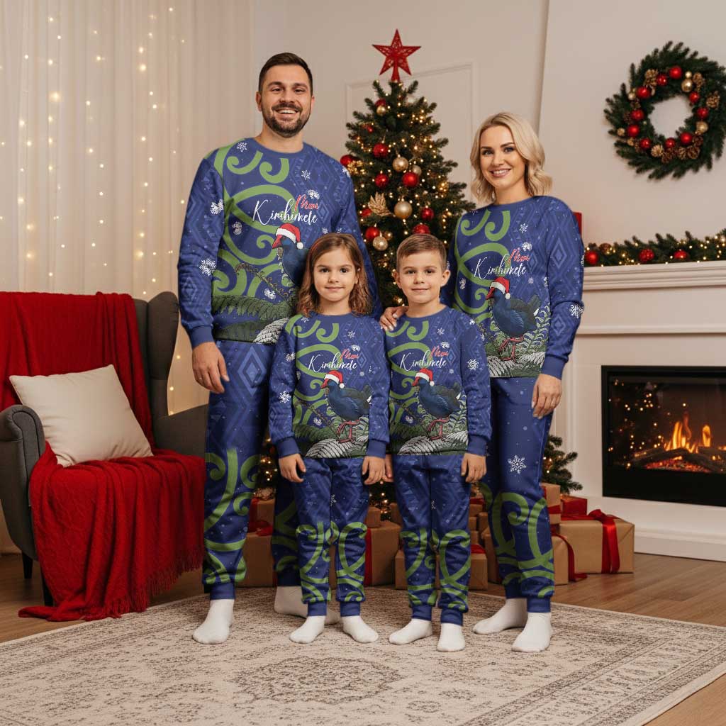 Personalized New Zealand Pukeko Christmas Pajama Set Meri Kirihimete Taniko Ponga Koru Blue - Aussie Hoodie
