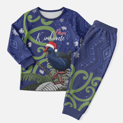 Personalized New Zealand Pukeko Christmas Pajama Set Meri Kirihimete Taniko Ponga Koru Blue - Aussie Hoodie