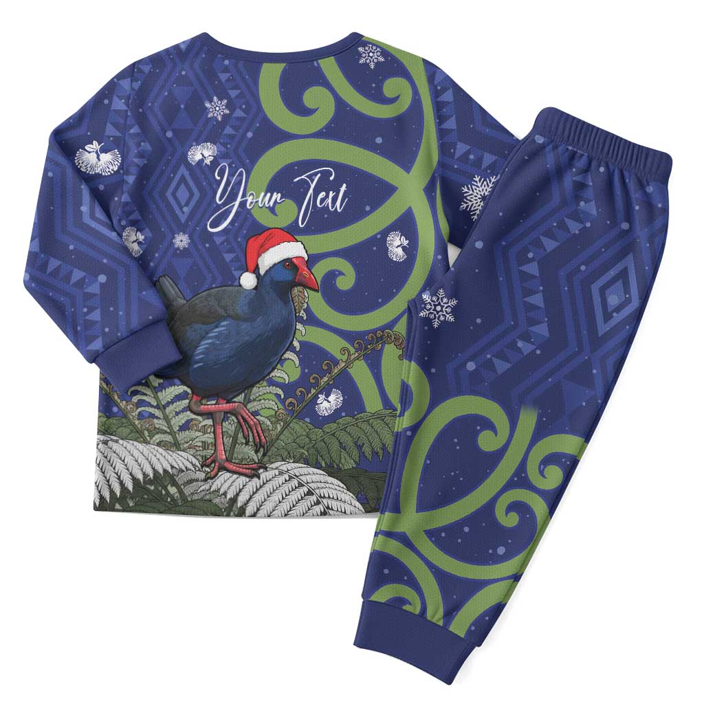 Personalized New Zealand Pukeko Christmas Pajama Set Meri Kirihimete Taniko Ponga Koru Blue - Aussie Hoodie