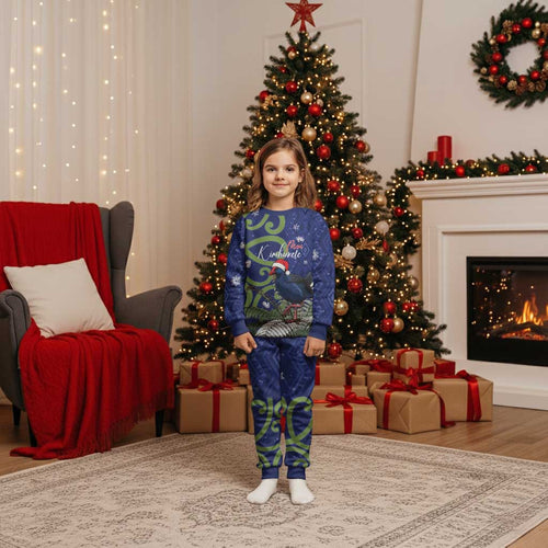Personalized New Zealand Pukeko Christmas Pajama Set Meri Kirihimete Taniko Ponga Koru Blue - Aussie Hoodie