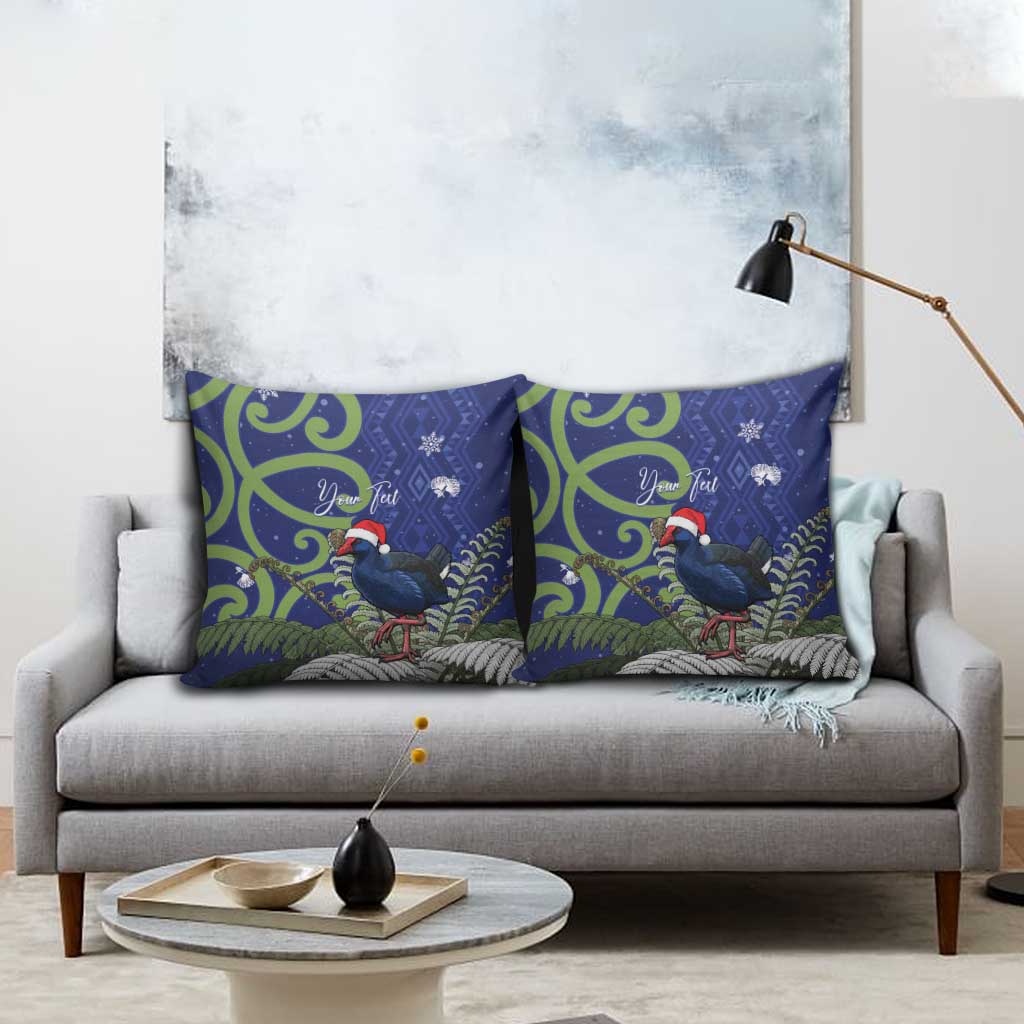 Personalized New Zealand Pukeko Christmas Pillow Cover Meri Kirihimete Taniko Ponga Koru Blue - Aussie Hoodie