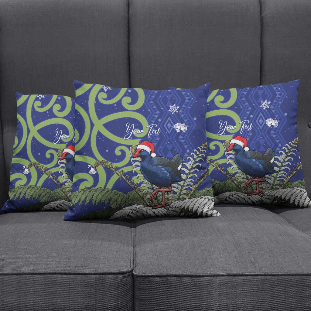 Personalized New Zealand Pukeko Christmas Pillow Cover Meri Kirihimete Taniko Ponga Koru Blue - Aussie Hoodie
