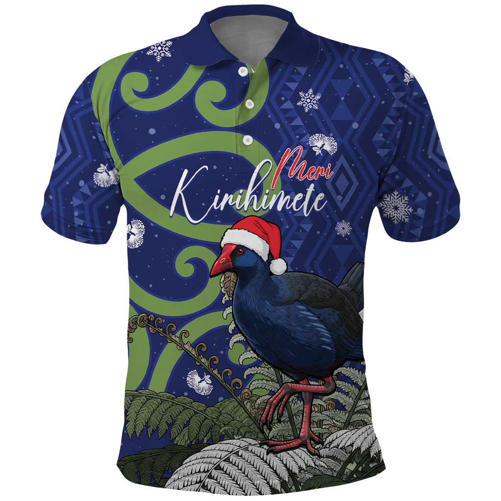 Personalized New Zealand Pukeko Christmas Polo Shirt Meri Kirihimete Taniko Ponga Koru Blue - Aussie Hoodie